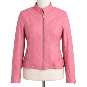 Vintage Wilsons Maxima MEDIUM Pink Leather Moto Jacket Biker Girly Coquette  M